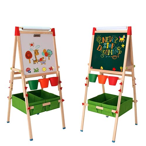 Kids Easel with Paper Roll Double-Sided Whiteboard & Chalkboard Standi –  ToysCentral - Europe