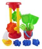 Liberty Imports Double Sand Wheel Beach Toy Set for Kids with Bucket, Shovels, Rakes, Sailboat & 3 Shape Molds