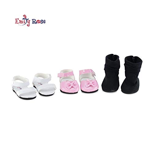Emily Rose 18 Inch Doll Clothes| Value Pack Doll Shoes, Including Pink Easter Shoes, White Sandals and Black Boots | Fits American Girl Dolls