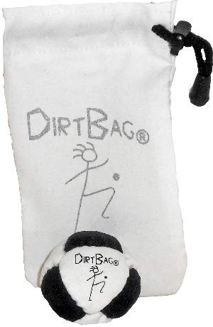 Dirtbag Classic Footbag Hacky Sack with Pouch, Flying Clipper Original Dirtbag with Signature Carry Bag - Black/White/White Pouch.