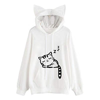 Amiley Women Fall Hoodies,Women Cute Printed Cat Ears Drawstring Hoodie Pullover Hooded Sweatshirt with Pocket (X-Large, White)
