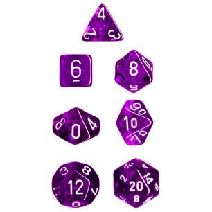Chessex Dice Polyhedral 7-Die Translucent Dice Set - Purple/White