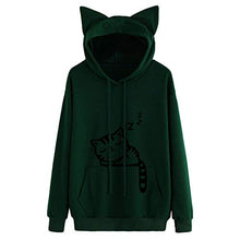 Load image into Gallery viewer, Amiley Women Fall Hoodies,Women Cute Printed Cat Ears Drawstring Hoodie Pullover Hooded Sweatshirt with Pocket (2XL, Army Green)
