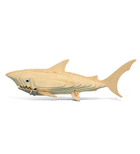 Puzzled 3D Puzzle Shark Wood Craft Construction Model Kit, Fun Unique and Educational DIY Wooden Toy Assemble Model Unfinished Crafting Hobby Puzzle, Build and Paint for Decoration 30 Pieces Pack