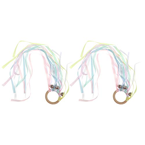 TOYANDONA 2pcs Ribbon Hand Kite with Bells Colorful Dancing Ring Sensory Ribbon Sensory Toys Rings Learning Montessori Waldorf Toys for Kids Toddlers Learning Unicorn Color