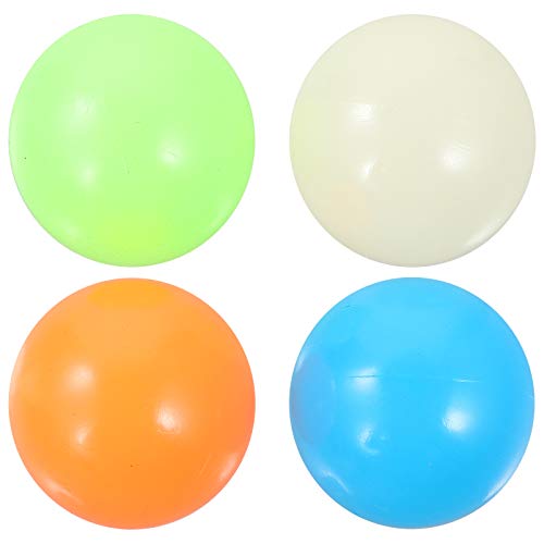 DOITOOL 4 Pcs Stress Balls Sticky Ball Fluorescent Decompression Ball Toy for Kids and Adults Fun Toy Ceiling Wall Sticky Ball 45mm