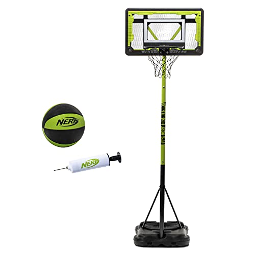 NERF Youth Mini Basketball Hoop - Proshot Indoor + Outdoor Portable Kids Basketball Hoop - Adjustable Height 6.6' to 7.5' - Mini Driveway Hoop - 30