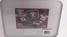 Load image into Gallery viewer, The Original Fun Workshop Classic Games Poker Night Nostalgic Games in Vintage Tin Box. 100 Poker Chips, 1 Dealer Button, 2 Decks of Cards, 5 Casino Dice.
