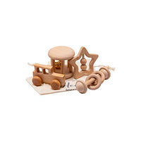 Wooden Baby Toys Montessori Toys Set Wooden Rattles Grasping Toys Wood Ring 4pcs, Truck Toy Set