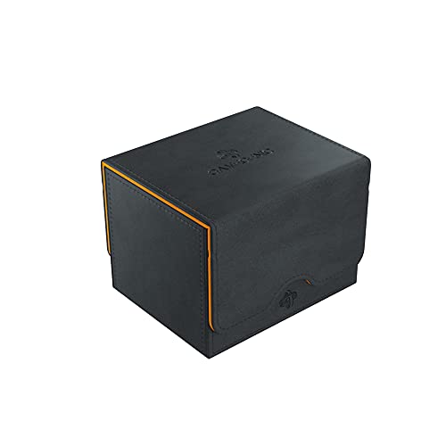 Sidekick 100+ XL Convertible Deck Box | Sideloading Card Storage Box with Removable Cover | Holds 100 Double-Sleeved Cards in Extra Thick Inner Card Sleeves | Black & Orange Color | Made by Gamegenic