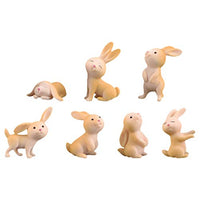 EXCEART 7pcs Yellow Mini Bunny Figurines Easter Cake Cupcake Toppers Ornaments Rabbit Fairy Garden Miniature Collection Moss Micro Landscape Dashboard Animals
