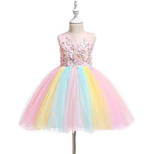 Load image into Gallery viewer, IZKIZF Girls Unicorn Costume Princess Tulle Dress w/Headband Birthday Pageant Party Carnival Cosplay Dress Up Outfits Rainbow 4-5T
