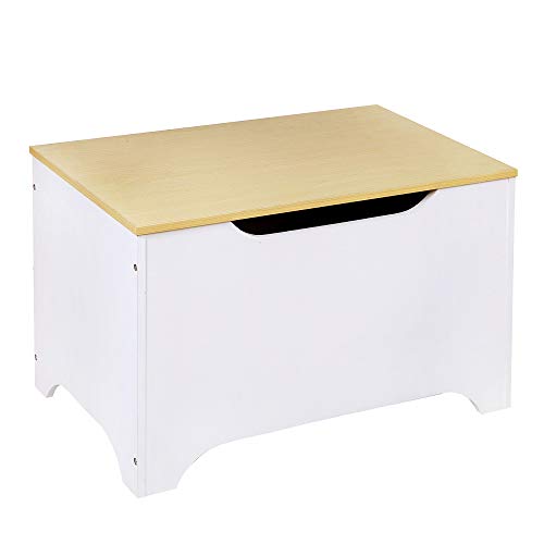Wildkin Kids Toy Box for Boys and Girls, Features Safety Hinge and Carrying Handles, Helps Keep Toys, Games, Books, and Art Supplies Organized in Your Child's Bedroom or Playroom (White with Natural)