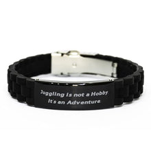Load image into Gallery viewer, Game On Novelties Fancy Juggling Black Glidelock Clasp Bracelet, Juggling is not a Hobby, Gifts for Friends, Present from, Engraved Bracelet for Juggling
