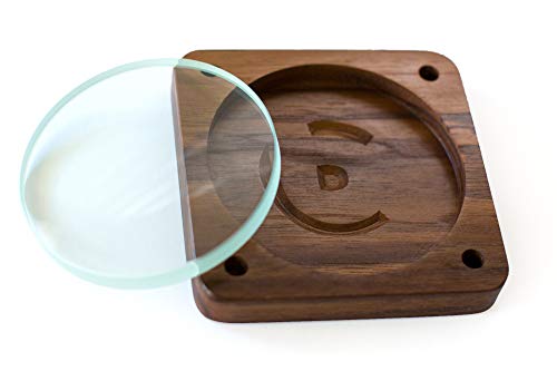 BCD Spinning Top Base - Precision-Machined Black Walnut Top Spinning Base and Fused Silica Spinning Glass Double Concave Lens 100mm/4