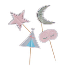 Load image into Gallery viewer, Sleepover Toppers (Set of 12) | Sleepover Cupcake Toppers Picks |Slumber Party Supplies |Slumber Party Accessories |Teepee Party Decorations
