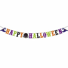 Load image into Gallery viewer, LINGAIXINYUE Happy Halloween Banner - Halloween Party Theme Spider Cap Bunting Flags for Indoor Outdoor House Garden Decorations
