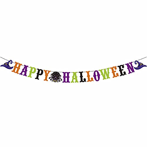 LINGAIXINYUE Happy Halloween Banner - Halloween Party Theme Spider Cap Bunting Flags for Indoor Outdoor House Garden Decorations
