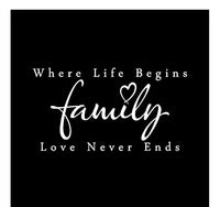 MDGCYDR Car Stickers Funny 14.6CmX7.9Cm Safety Car Sticker Vinyl Decal Where Life Begins Family Love Never Ends Black/Silver