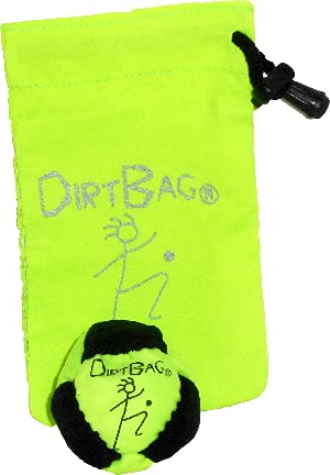 Dirtbag Classic Footbag Hacky Sack with Pouch, Flying Clipper Original Dirtbag with Signature Carry Bag - Fluorescent Green/Black/Fluorescent Green Pouch.