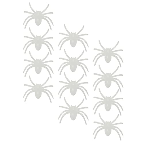 BESTOYARD 12pcs Glow in The Dark Spiders Halloween Luminous Spider Plastic Fake Spider Practical Jokes Props for Halloween Horror Nights Prank Game Party Favors White