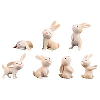 EXCEART 7pcs Grey Mini Bunny Figurines Easter Cake Cupcake Toppers Ornaments Rabbit Fairy Garden Miniature Collection Moss Micro Landscape Dashboard Animals