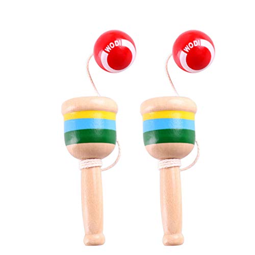 NUOBESTY 2pcs Kendama Cup and Ball Toys Wooden Catch Ball Hand Eye Coordination Educational Toys for Kids (Random Color)
