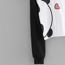 Load image into Gallery viewer, Amiley Women Fall Hoodies,Women Panda Print Patchwork Crop Tops Casual Hoodie Winter Pullover Sweatshirt (Medium, Black)

