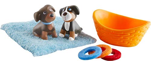 HABA Little Friends Puppies - Includes 2 Pups, Blanket, Basket and 3 Frisbees