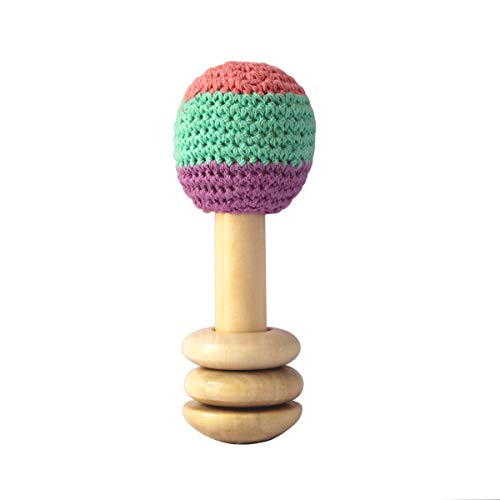 Shumee - Wooden Crochet Shaker Rattle for Babies - Sensory Developmental Musical Teething Toy - Age 6 Months+ (Pastel Colors)