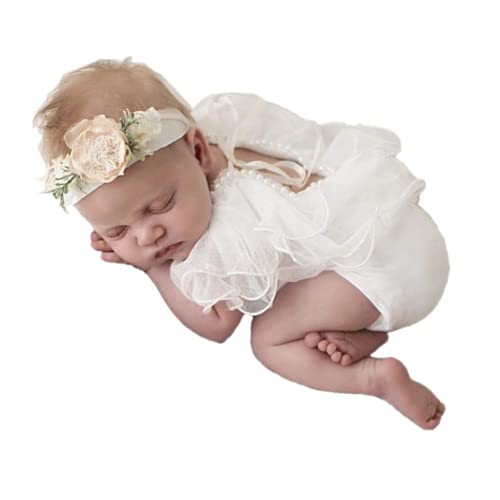 Baby Photography Props Accessories New Bebe Party Princess Dress Lace Ruffled Headdress pants White Newborn Girl Photo Shoot Outfits