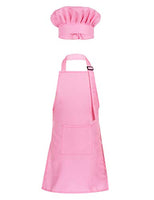 Mufeng Kids Children Kitchen Chef Costume Cooking Apron and Hat Set Cooking Baking Set Halloween Cosplay Costumes Pink 8-12