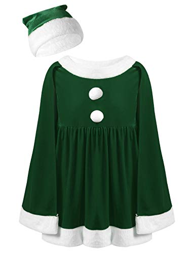 Haitryli 2Pcs Kids Girls Christmas Santa Claus Cosutme Sleeveless Cape Cloak Party Dress Xmas Hat Outfits Green 5-6 Years