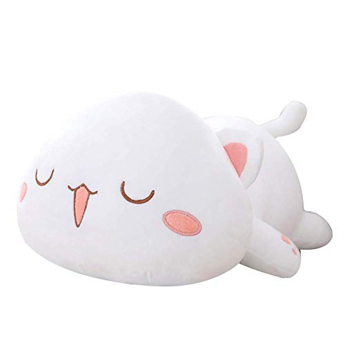 Cat Plush Hugging Pillow, Soft Kitten Stuffed Animals Toy Gifts for Kids (White Squint Eyes, 25.5