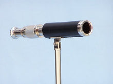 Load image into Gallery viewer, Chrome with Leather Telescope on Stand 17&quot; - Leather Wrapped Chrome Telescope
