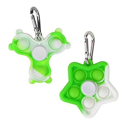 LGUIY 2pack Fidget Pop Spinners Fidget Toys Rainbow Keychain Toy Push Bubble Gift Toys Set Fidget Ring Poppers Anxiety Stress Reliever Autism Squeeze Toy for Kids Teens Adults (Green White 2pcs)