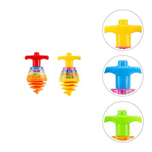 Load image into Gallery viewer, TOYANDONA 2pcs Mini Flashing Spinning Tops Toys LED Light up Spinning Top Toy with Sound Peg Top for Kids Children Party Favors ( Random Color )
