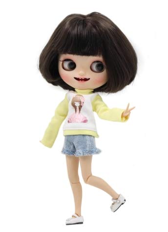 Studio one Yellow Casual Long Sleeve t-Shirt Jean Short Pants Clothes for Blythe Doll 1/6 bjd 12 inch Doll