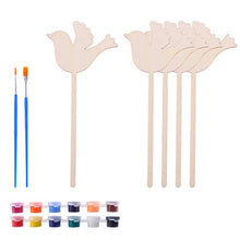 Load image into Gallery viewer, NUOBESTY Kids DIY Wooden Plant Labels with Acrylic Paint Jar and Painting Brush Wood Garden Stakes Tags Garden Markers Painting Gift for Kids DIY Craft Bird
