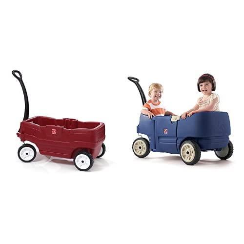Step2 Neighborhood Wagon with Seats, Red & Wagon for Two Plus Blue