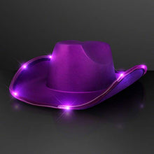 Load image into Gallery viewer, FlashingBlinkyLights Shiny Light Up Purple Cowboy Hat
