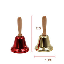 Load image into Gallery viewer, BESTOYARD 4pcs Christmas Hand Bell Metal Hand Call Bell with Wood Handle Christmas Hand Ringing Alarm Bell for Calling Attention and Assistance Kids Gift (2PC Golden+2PC Red)

