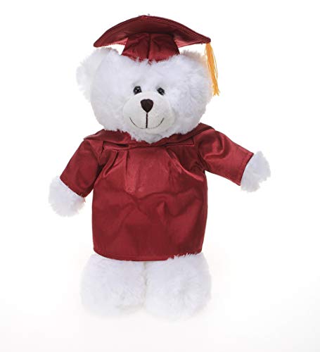 Plushland White Bear Plush Stuffed Animal Toys Present Gifts for Graduation Day, Personalized Text, Name or Your School Logo on Gown, Best for Any Grad School Kids 12 Inches(Red Cap and Gown)