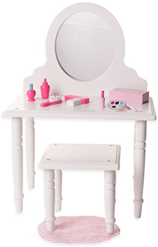Playtime by Eimmie Furniture Set - Vanity and Stool Set with Makeup Accessories - Vanity Set for 18 Inch Dolls