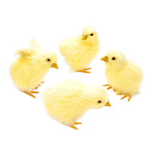 4 Pcs Realistic Plush Little Chick Figurine Lifelike Furry Animal Toy Simulated Chicken Sound Photography Props Easter Chicks Decor 4 Poses