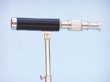 Load image into Gallery viewer, Chrome with Leather Telescope on Stand 17&quot; - Leather Wrapped Chrome Telescope
