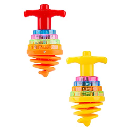 TOYANDONA 2pcs Mini Flashing Spinning Tops Toys LED Light up Spinning Top Toy with Sound Peg Top for Kids Children Party Favors ( Random Color )