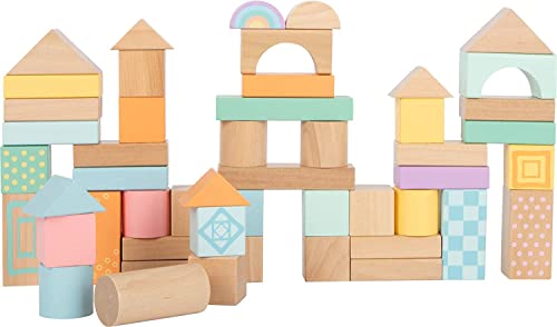 Small Foot- 50 Pastel Wooden Building Block Playset- Stacking Toys for Boys and Girls Ages 12+ Months-Montessori-Perfect for Birthdays and Holidays