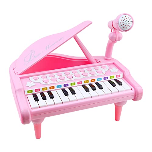 OKREVIEW Pink Piano- Toys for 1 2 3 4 Year Old Girls Birthday Gifts, 24 Keys Microphone Multi Functional Musical Electronic Toddler Piano Toys for 1+ Year Old Girls Xmas Gifts