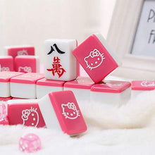 Load image into Gallery viewer, MASHUANG Pink Cute Cat Chinese Mahjong Game Set, 144 Tiles Aluminium Case Mahjong Mat 4 Dice, Four Players Game, New Year Gift, 42 x 31 mm
